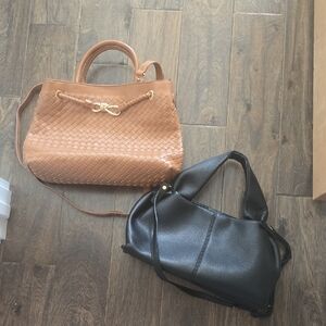 Set Of 2 Handbags IYKYK, Unbranded, GUC, Brown Woven, Black Smooth